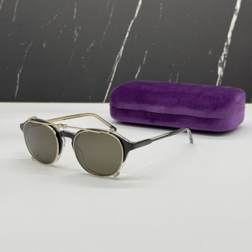 NEW GUCCI GG1212S 002 SUNGLASSES MEN ROUND BLACK EYEWEAR - Picture 3 of 16